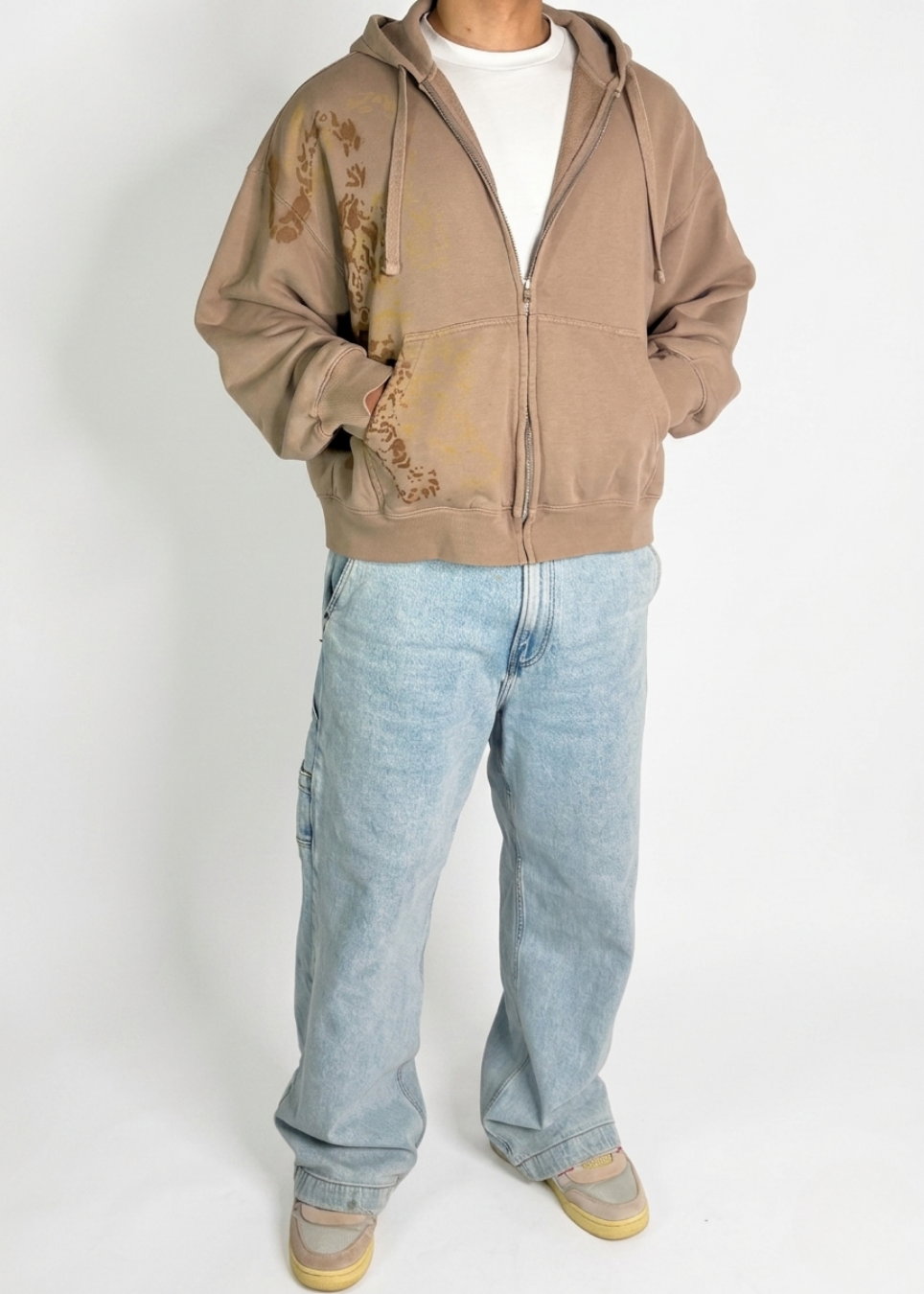 "Tan Striped" Zip-up Hoodie