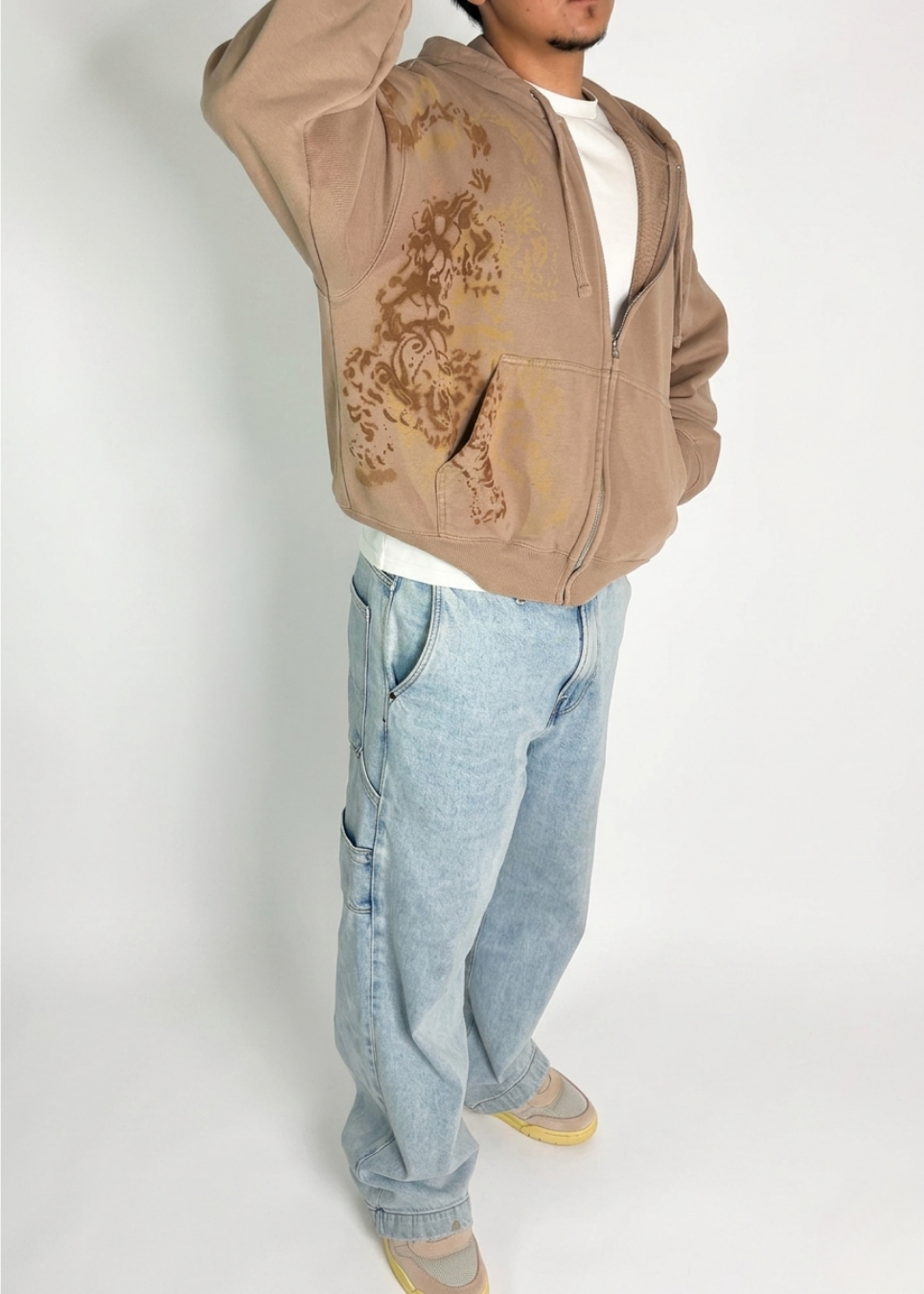 "Tan Striped" Zip-up Hoodie